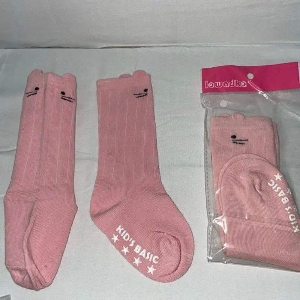 Socks Grip Non-Slip Bottoms Toddler Baby Socks Knee Length Cat Face Whiskers